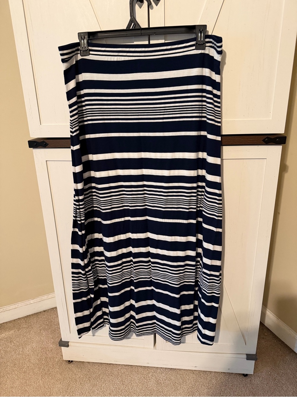 Roz & Ali Navy and White Striped Maxi Skirt